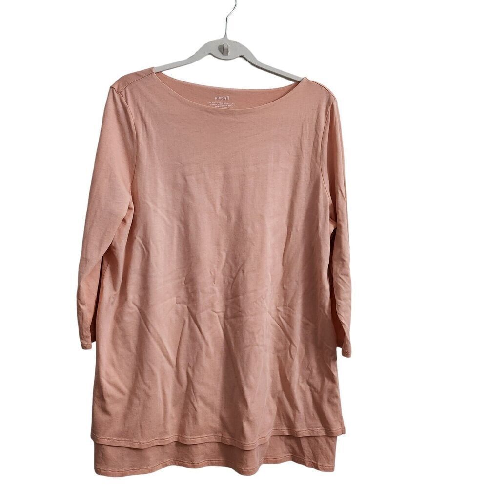 J.‎ Jill Purejill Top Large Salmon Pink Boat Neck Layered Tunic Blouse Shirt